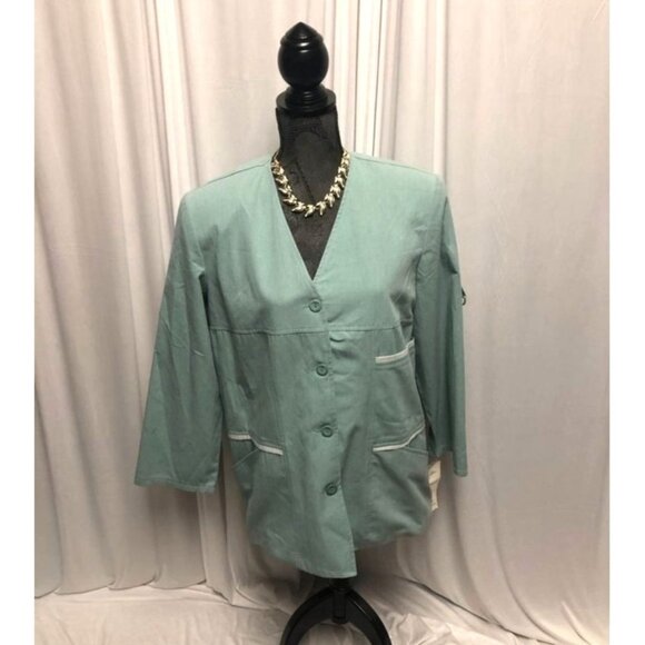 Lana Lee Jacket Womens Size 12 Petite Green Pockets Button Front Blazer NEW - Picture 1 of 6